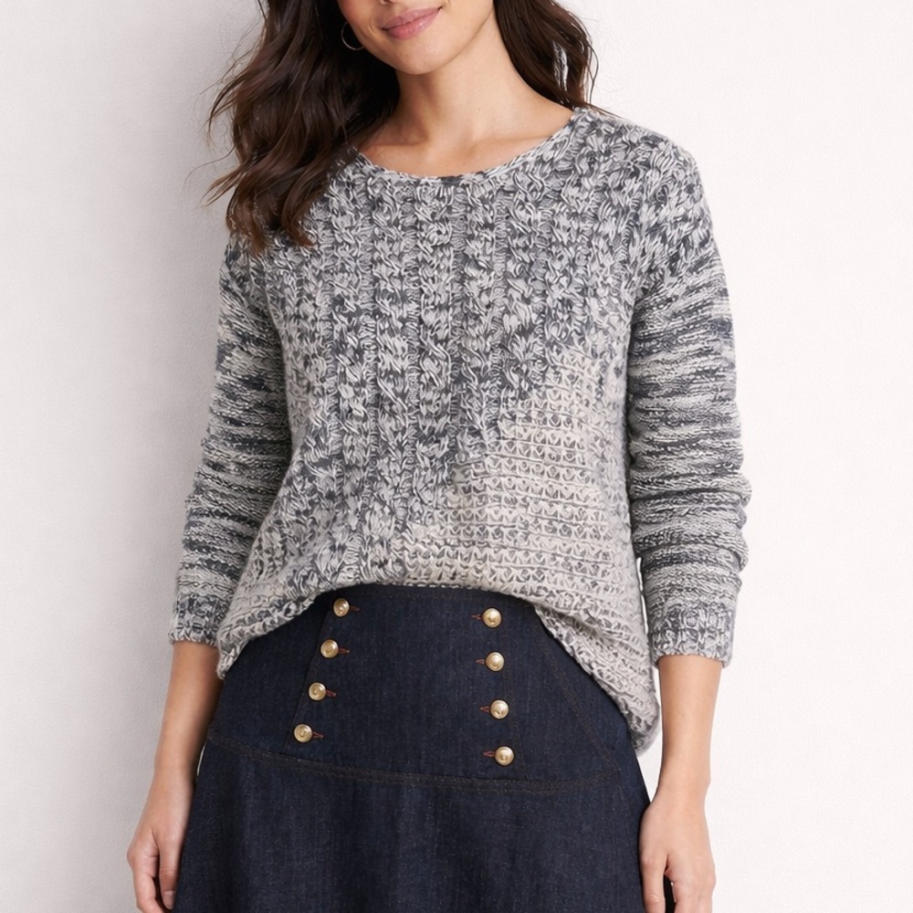 Lucky Brand Grey and White Wool Blend Sweater Small